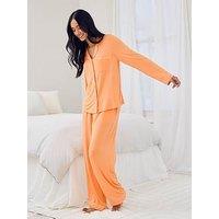 Chelsea Peers Tencel Modal Button Up Long Pyjama Set - Orange