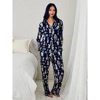 Chelsea Peers Tencel Modal Tennis Dogs Print Long Pyjama Set - Navy