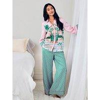 Chelsea Peers Satin The Clubhouse Print Long Pyjama Set