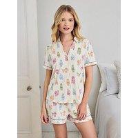 Chelsea Peers Short Sleeve Doggie Pyjama Set - White