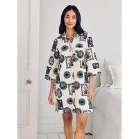Chelsea Peers Organic Cotton Stamp & Tile Print Nightshirt - Print