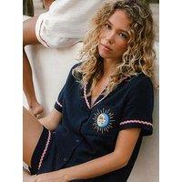 Chelsea Peers Organic Cotton Cheesecloth Embroidered La Lune Short Pyjama Set