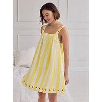 Chelsea Peers Linen Blend Embroidered Stripe Cami Nightshirt - Yellow