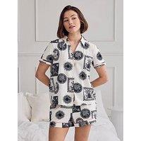 Chelsea Peers Organic Cotton Stamp & Tile Print Short Pyjama Set - Print