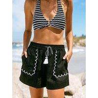 Chelsea Peers Linen-Blend Scallop Edge Shorts - Black