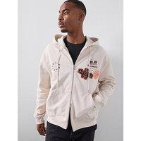 Allsaints Patcher Zip Through Hoodie - White