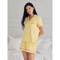 Chelsea Peers Womens Button Up Pyjama Short Set With Embroidered Back - Yellow