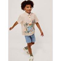 Monsoon Boys Short Sleeve Embroidered Scenic Shirt - Light Cream