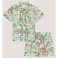 Monsoon Boys Tropical Palm Print & Shirt & Shorts Set - Light Cream
