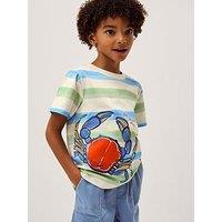 Monsoon Boys Crab Applique Stripy Tshirt - Blue