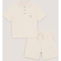Monsoon Boys Plain Jersey Polo And Shorts Set - Beige