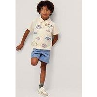 Monsoon Boys Embroidered Fish Short Sleeve Shirt - Light Cream