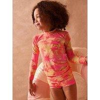 Monsoon Girls Ombre Palm 2-Piece Upf50+ Rash Vest And Shorts Set - Orange