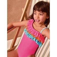 Monsoon Girls Colourblock Tiered Swimsuit - Pink