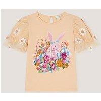 Monsoon Girls Short Sleeve Floral Printed Bunny Tshirt - Yellow