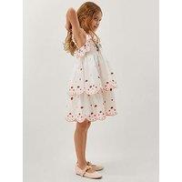 Monsoon Girls Strawberry Embroidered Tierred Dress - Light Cream