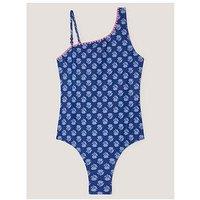 Monsoon Girls Woodblock 1 Shoulder Swimsuit - Navy