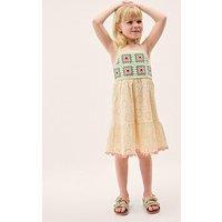 Monsoon Girls Crochet Broderie Dress - White