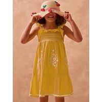 Monsoon Girls Cheesecloth Embroidered Dress - Yellow