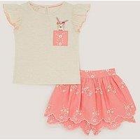 Monsoon Girls Short Sleeve Bunny Tee & Broiderie Skort Set - Pink