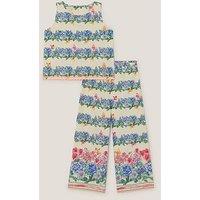 Monsoon Girls Clara Floral Top & Trousers Set - Light Cream