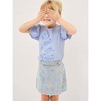 Monsoon Girls Floral Denim Scallop Skort - Blue