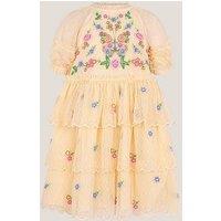 Monsoon Girls Golden Glaze Butterfly Dobby Dress - Yellow