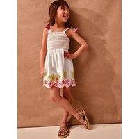 Monsoon Girls Palm Embroidered Playsuit - Light Cream