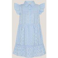 Monsoon Girls Broiderie Button Dress - Blue