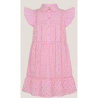 Monsoon Girls Broiderie Button Dress - Pink