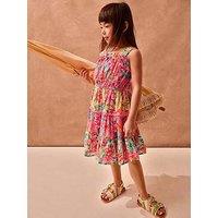 Monsoon Girls Tropical Colourblock Dress - Pink