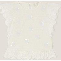 Monsoon Girls Jersey Textured Cluster Embroidered Top - Light Cream
