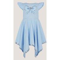 Monsoon Girls Hanky Hem Butterfly Dress - Blue