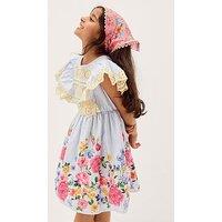 Monsoon Girls Garden Ticking Border Dress - Blue