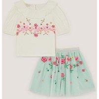 Monsoon Girls Bow Floral Top & Disco Skirt Set - Multi