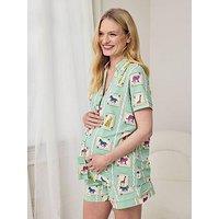 Chelsea Peers Maternity V Neck Button Up Short Set, Organic Cotton - Green