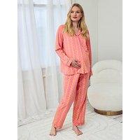 Chelsea Peers Maternity Ruffle Long Button Up Pyjama Set - Pink