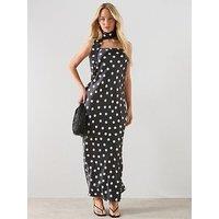 Mango Polka-Dot Satin-Finish Dress - Black
