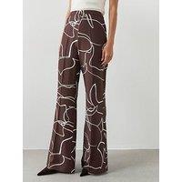 Mango Wide Leg Printed Co-Ord Trousers - Brown