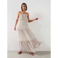 Mango Ruffled Striped Dress - Blue