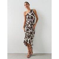 Mango Asymmetrical Floral-Print Dress - Brown