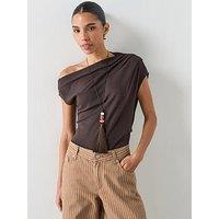 Mango Asymmetric Ruched Top - Brown