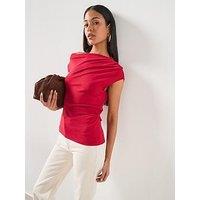 Mango Asymmetric Ruched Top - Red