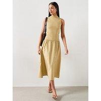 Mango Contrast-Bodice Dress - Green