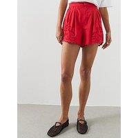 Mango Embroidered Openwork Shorts - Red