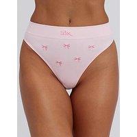 Boux Avenue Bow Emb Seamless Thong - Pink Mix