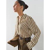 Mango Semi-Transparent Striped Lyocell Shirt - Khaki