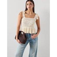Mango Openwork Knitted Top With Bows - Cream