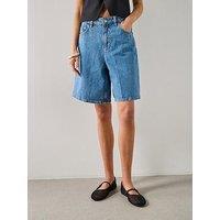 Mango High-Waist Straight-Fit Denim Shorts - Blue