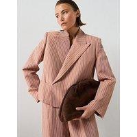 Mango Linen Co-Ord Cropped Striped Blazer - Pink